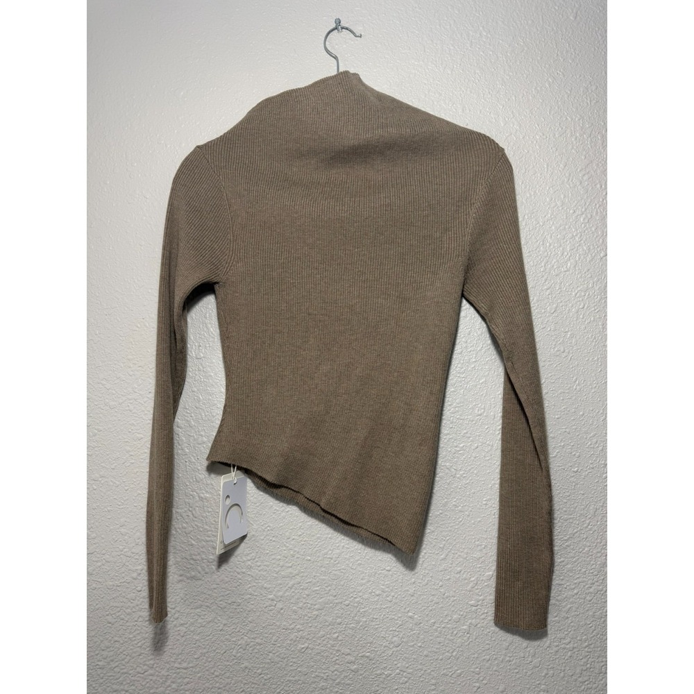 NWT Commense M Women's Long Sleeve Top Sequin Flower Detail Asymmetrical Ribbed - Picture 3 of 12